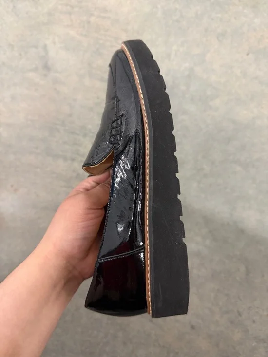 Naturalizer Black Patent Leather Penny Loafers with Tan Contrast Sole - Picture 4 of 5